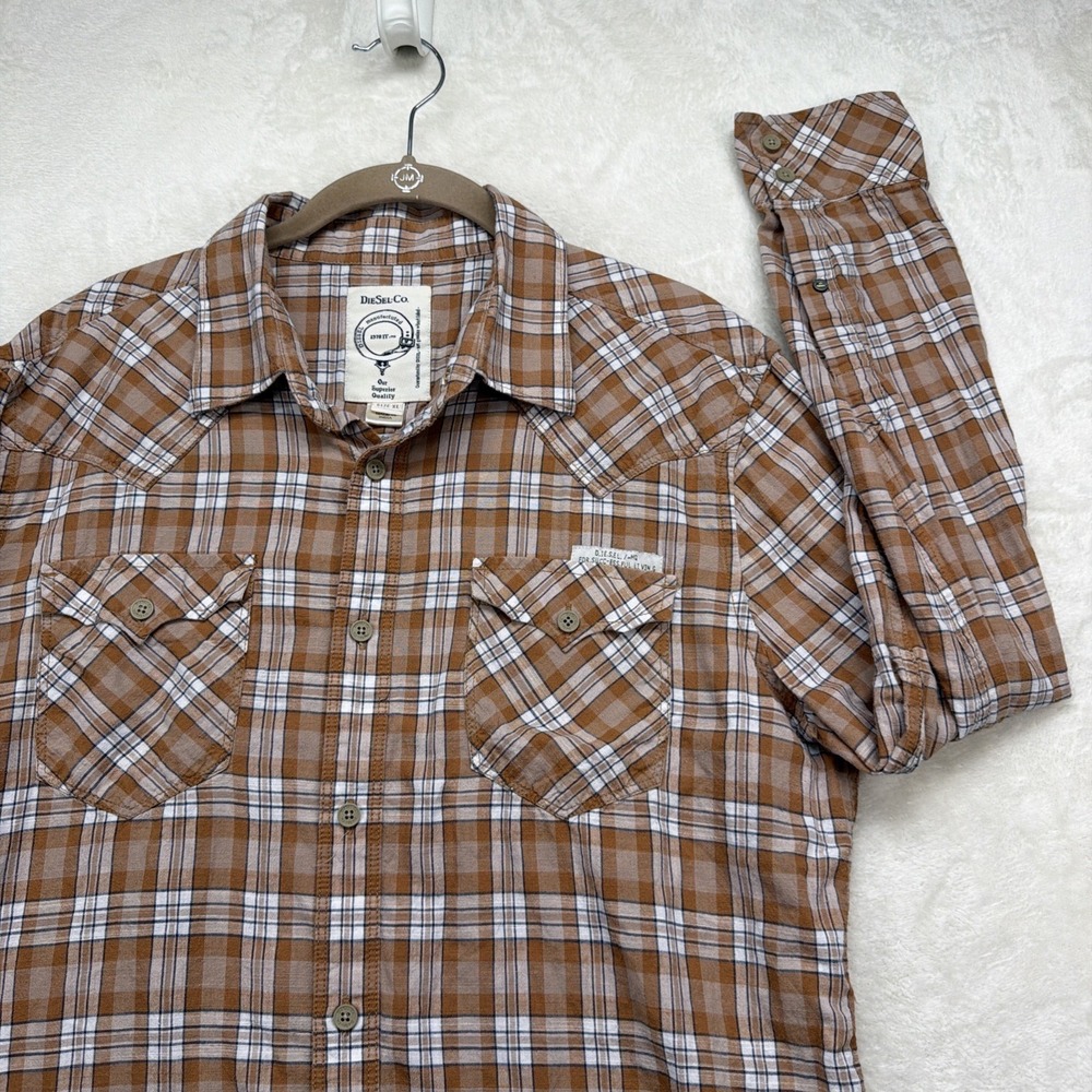 Diesel Western Shirt Men XL Plaid Pearl Snap Cowboy Ranch Y2K Workwear